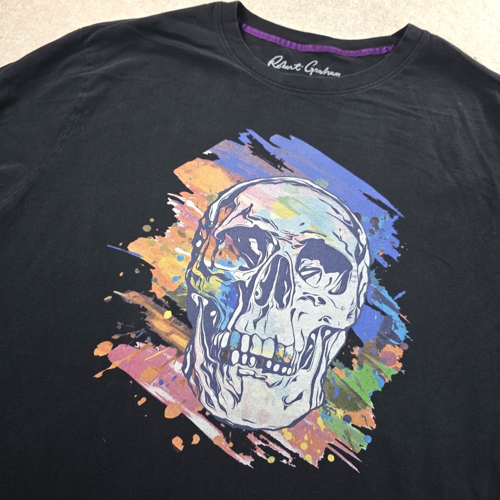 Robert Graham T-Shirt Mens XLT Black Skull Print Cotton Crew Neck Short Sleeve